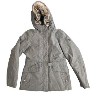 The North Face Dunagiri Jacket Womens Medium Hooded Fur Trimmed Graphite Grey